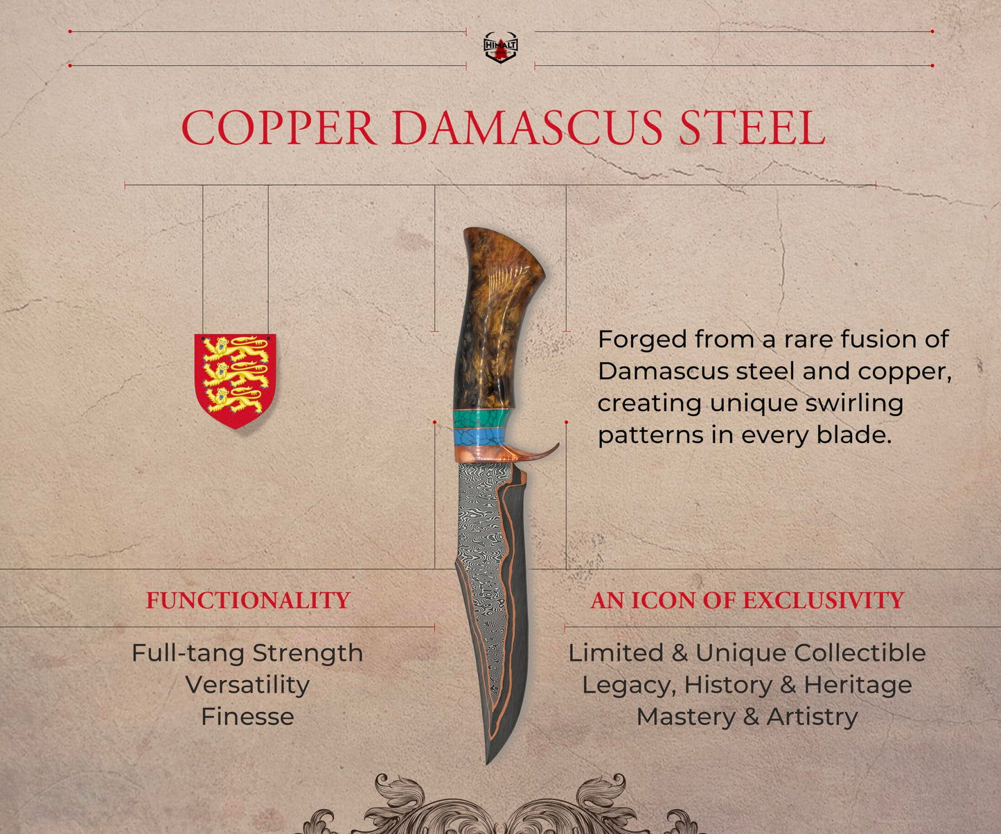 Damascus Steel Bowie Hunting Knife