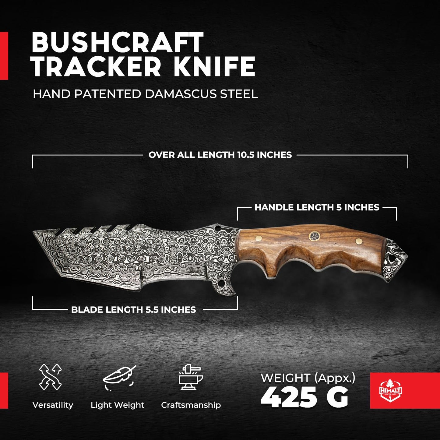 Damascus Steel Bowie Hunting Knife - Himalt