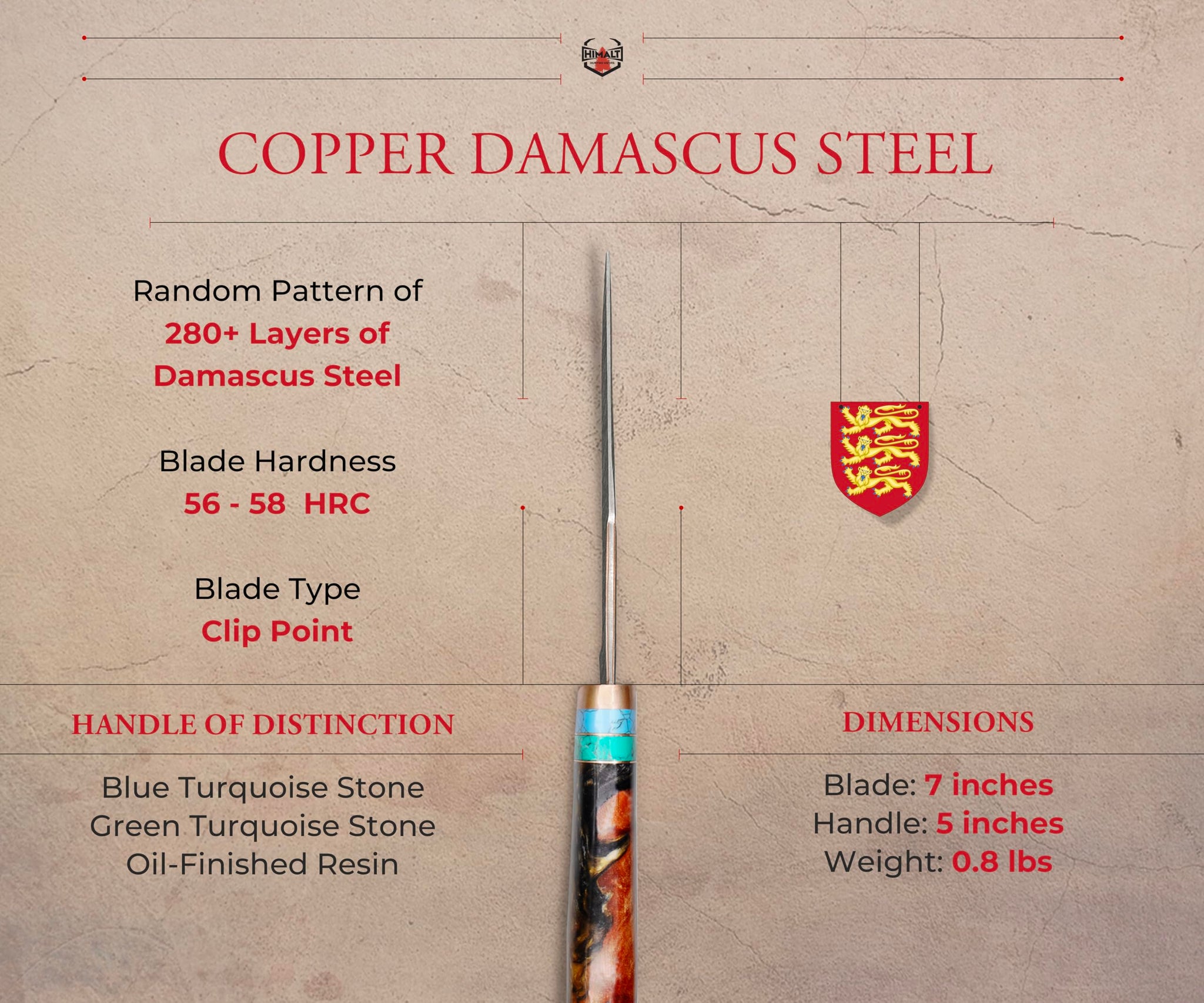 Damascus Steel Bowie Hunting Knife