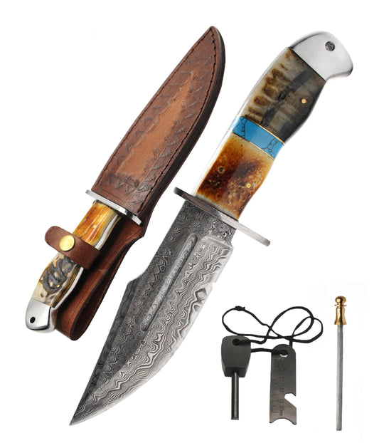 Damascus Steel Bowie Hunting Knife