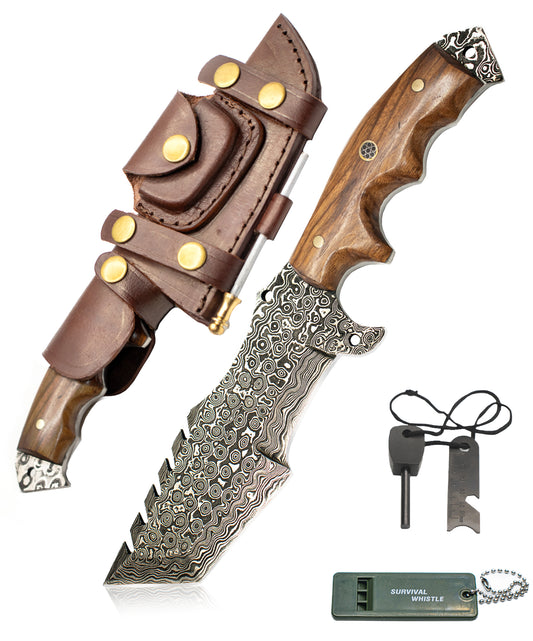 Damascus Steel walnut wood knife