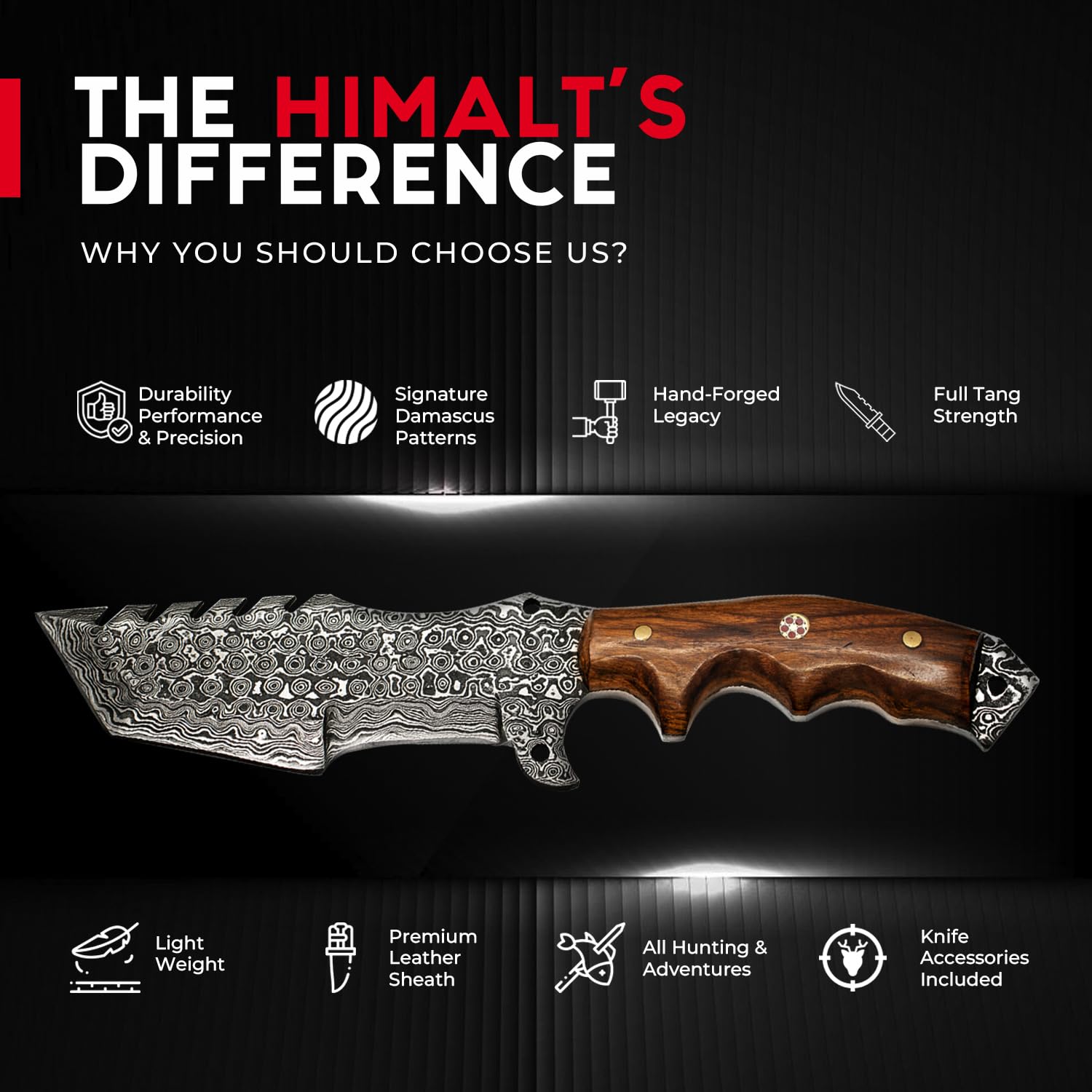 Damascus Steel Bowie Hunting Knife - Himalt