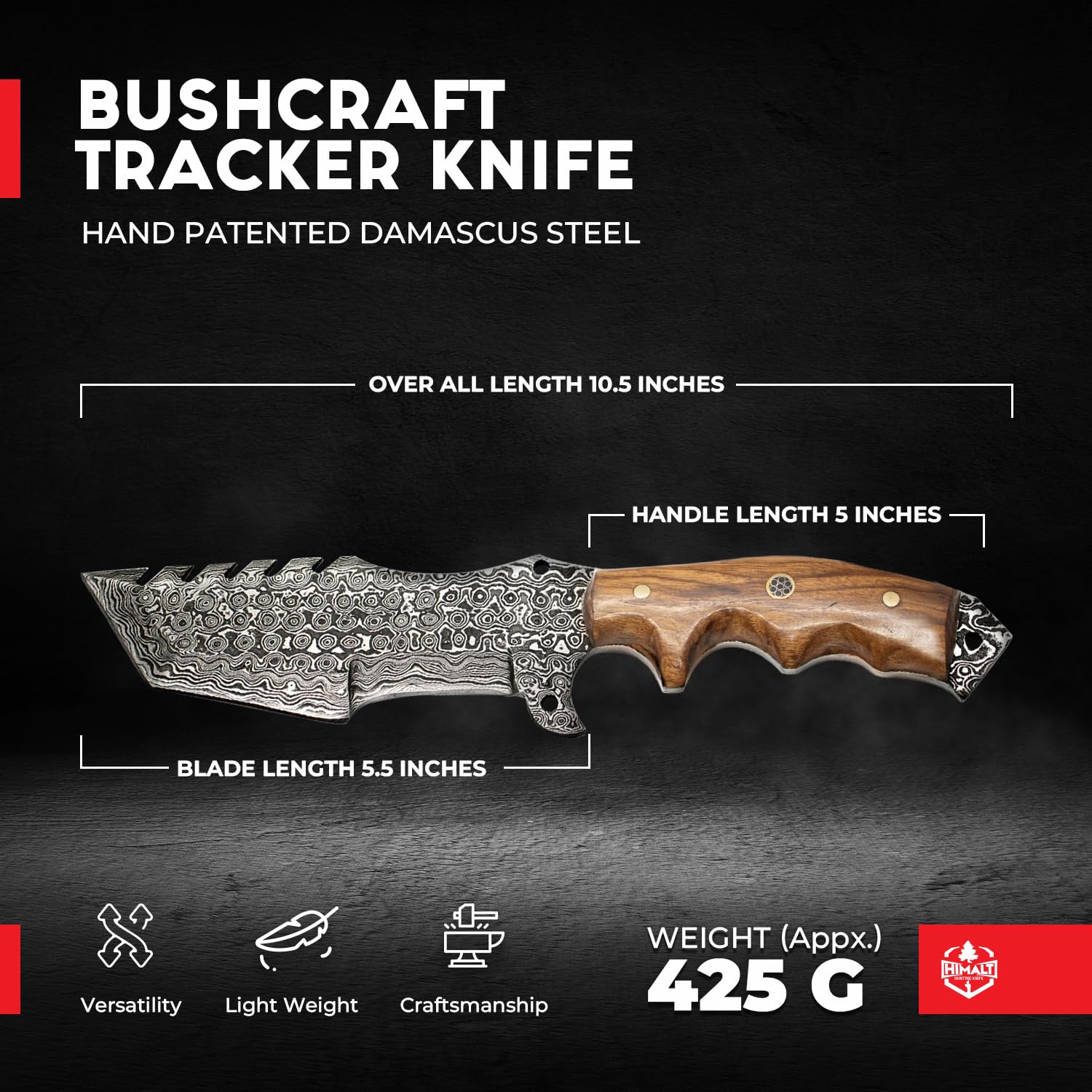 Damascus Steel Bowie Hunting Knife - Himalt