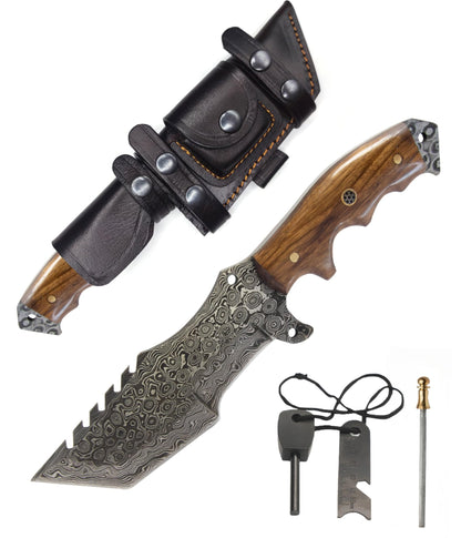 Damascus Steel Bowie Hunting Knife - Himalt