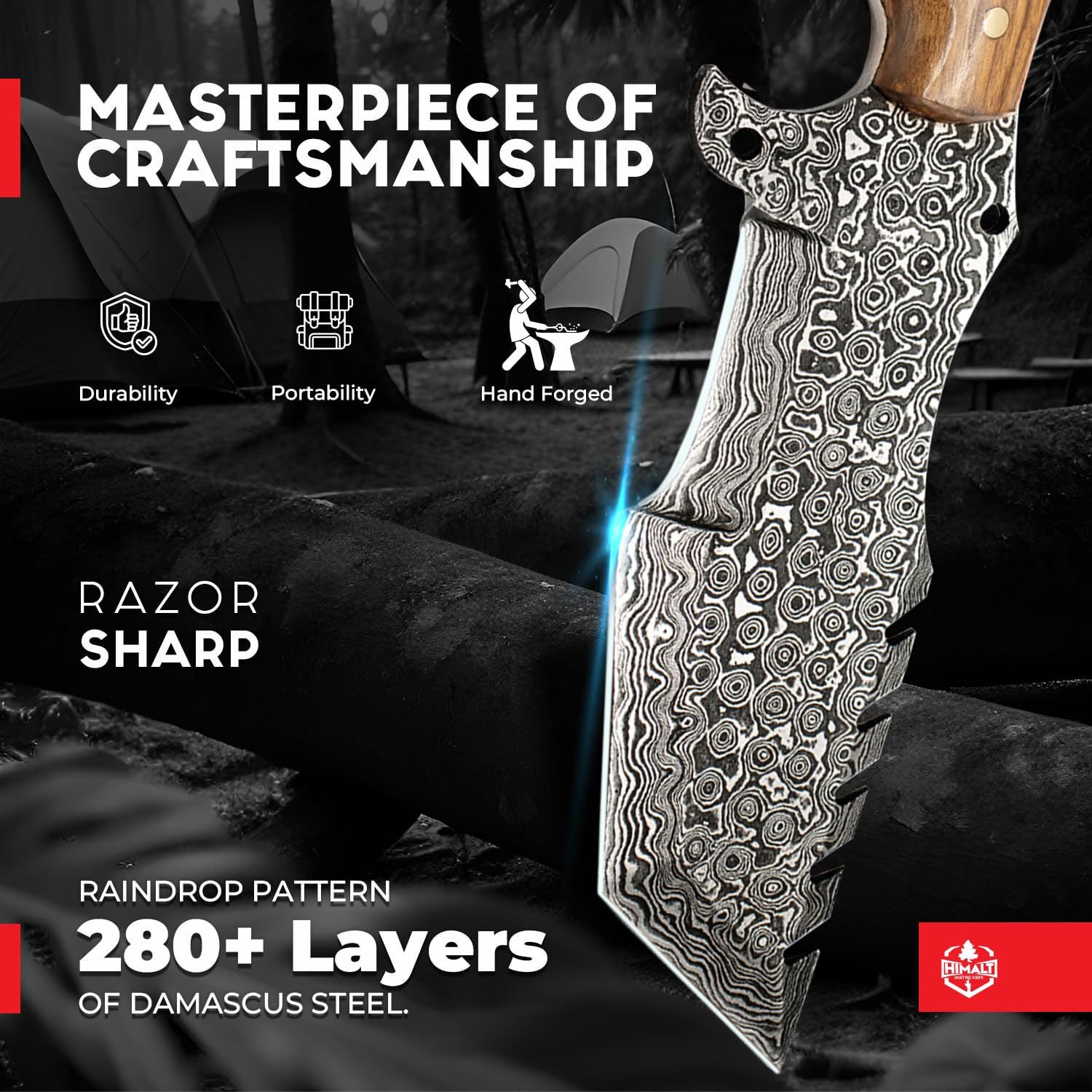 Damascus Steel Bowie Hunting Knife - Himalt