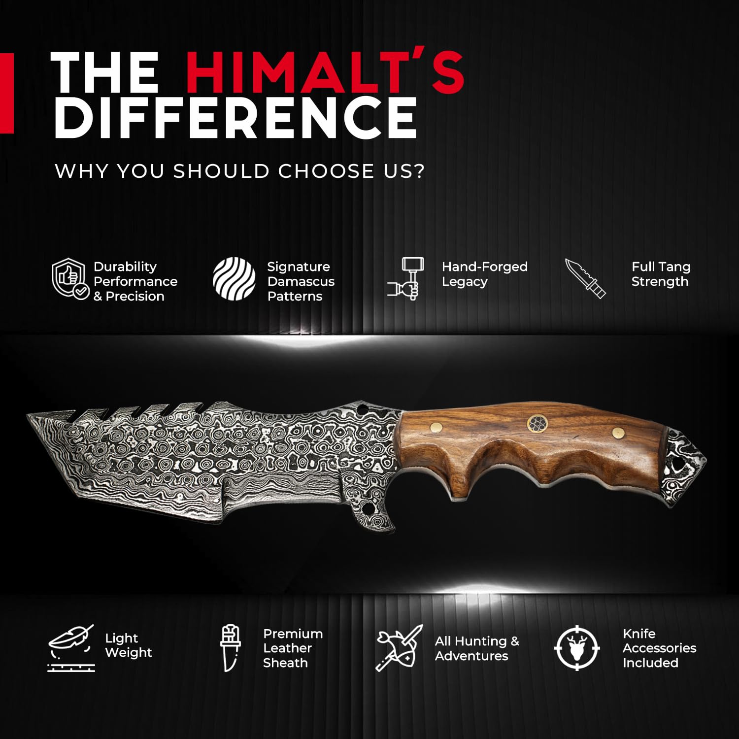 Damascus Steel Bowie Hunting Knife - Himalt