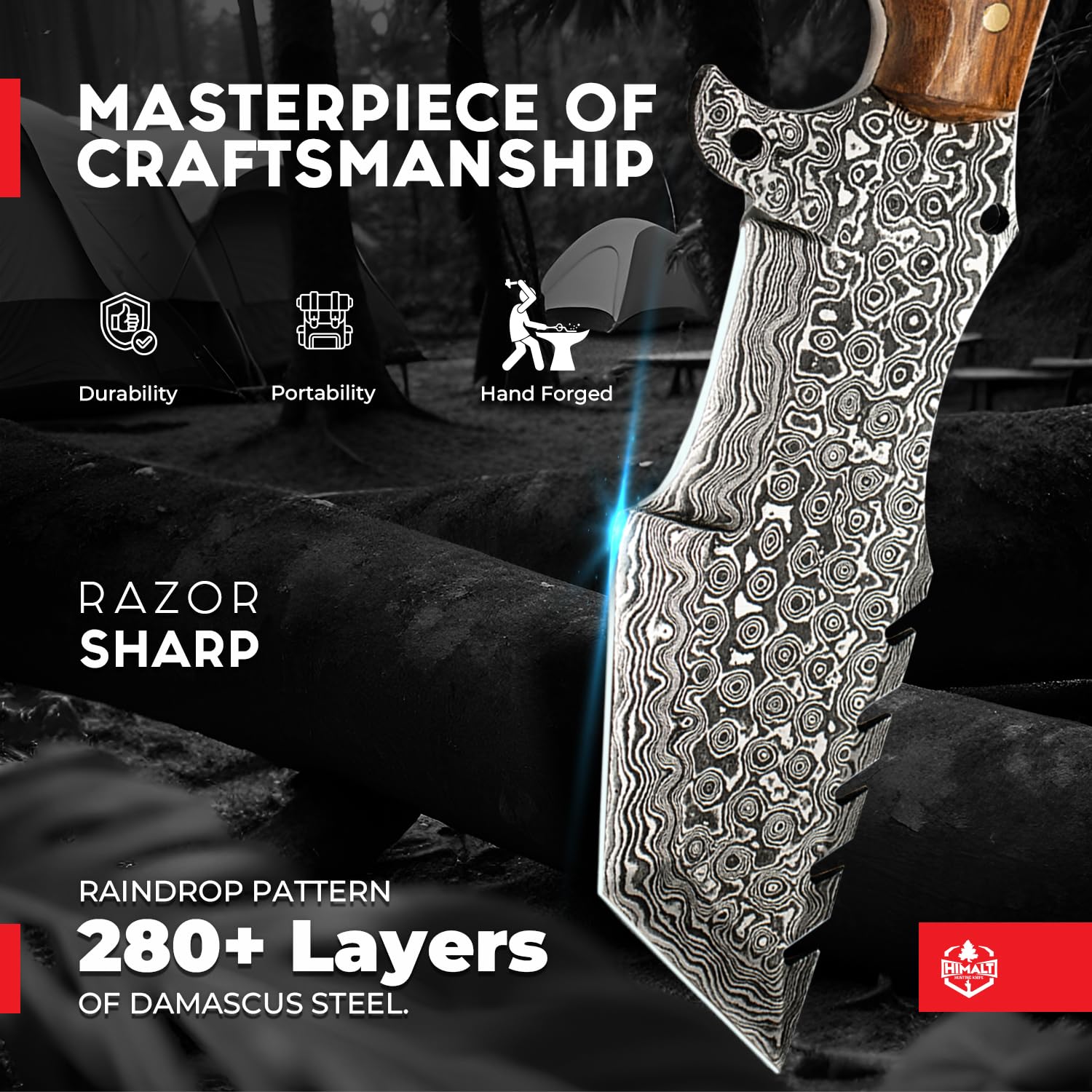 Damascus Steel Bowie Hunting Knife - Himalt